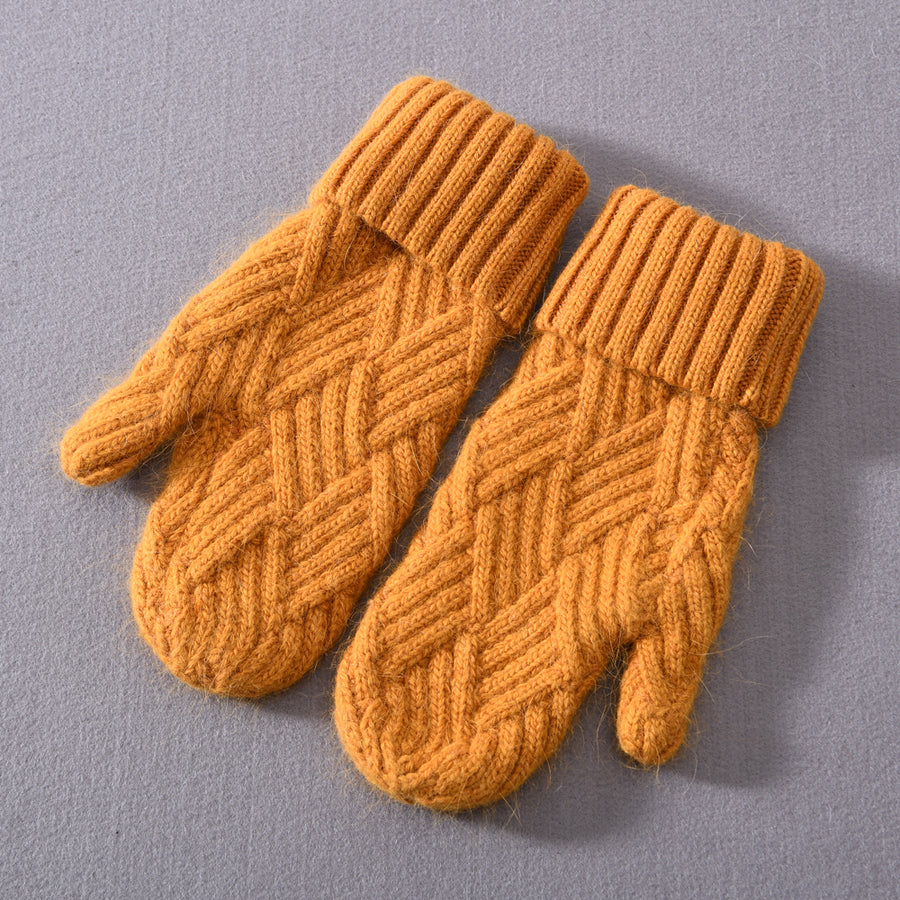 Anorak Cashmere Wool Blend Knit Cable Mittens Gloves