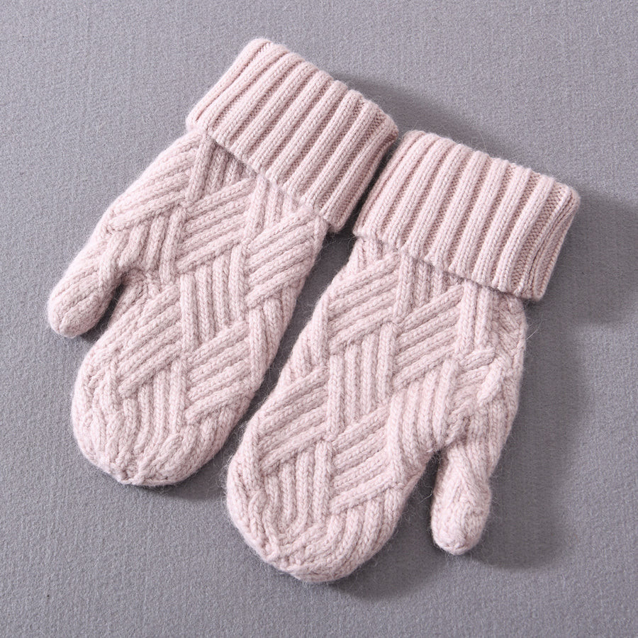 Anorak Cashmere Wool Blend Knit Cable Mittens Gloves