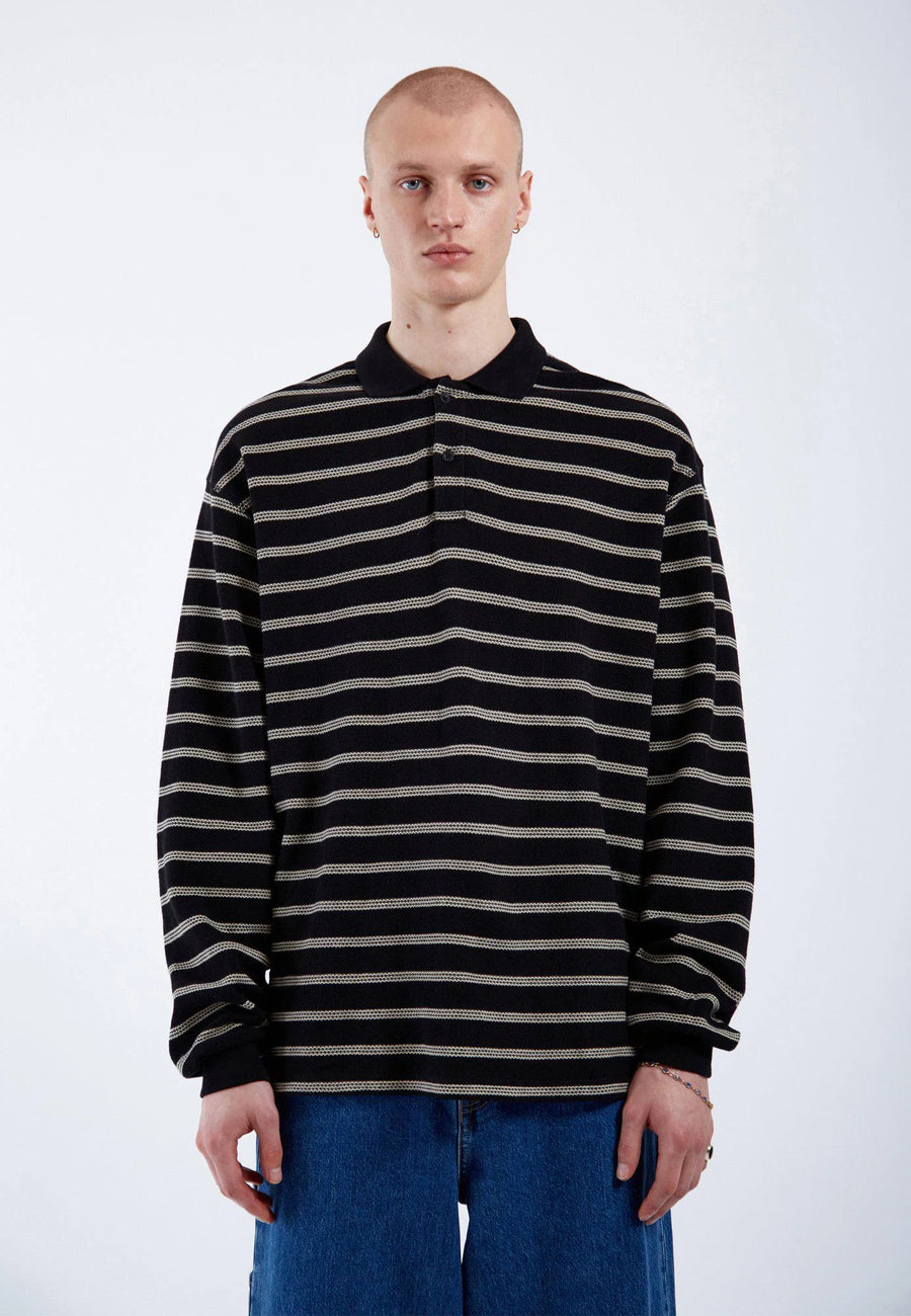 Dr Denim Reno Polo Black SL Stripe