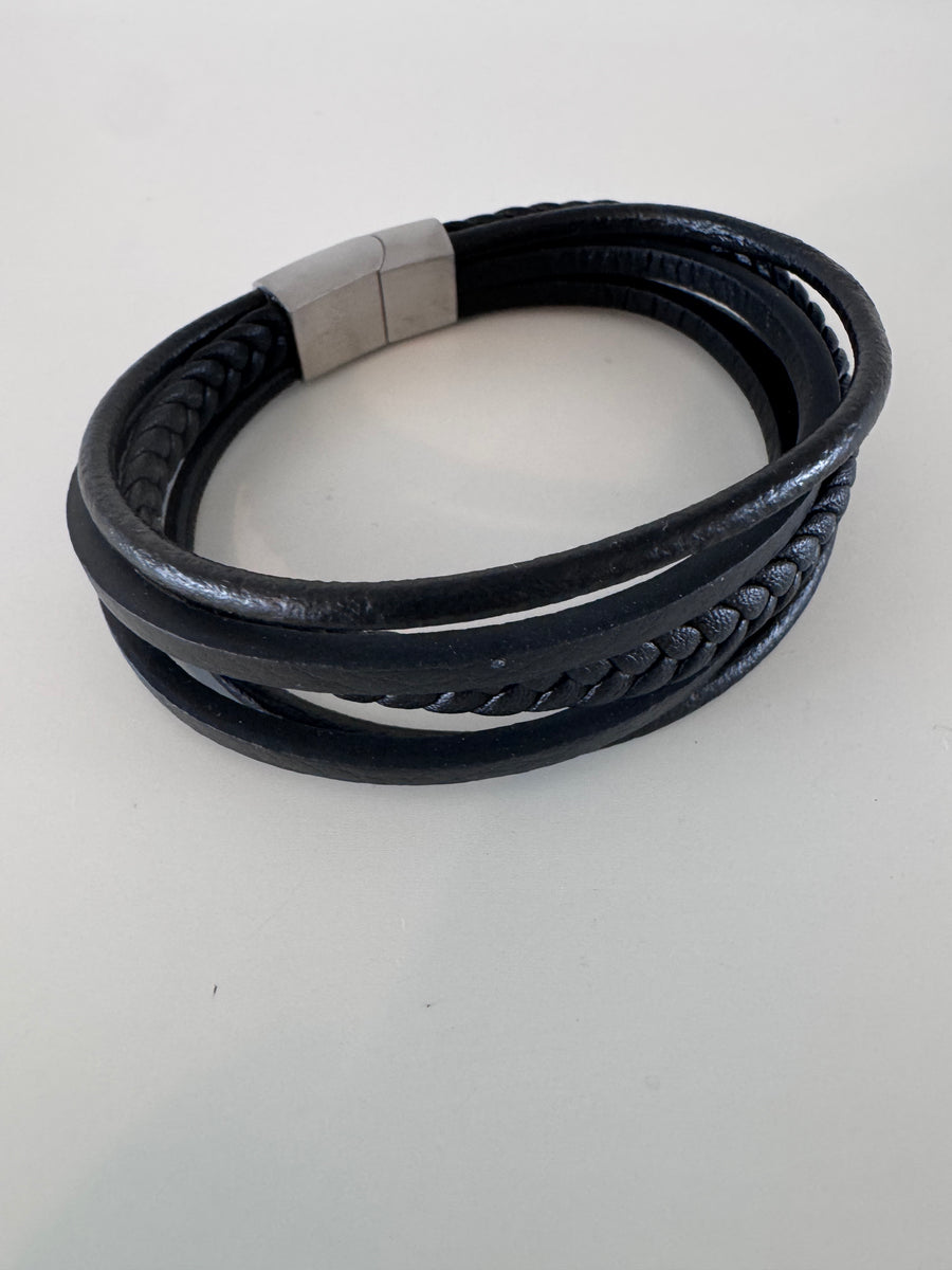 ETWW Multi Strand Leather And Stainless Steel Bracelet