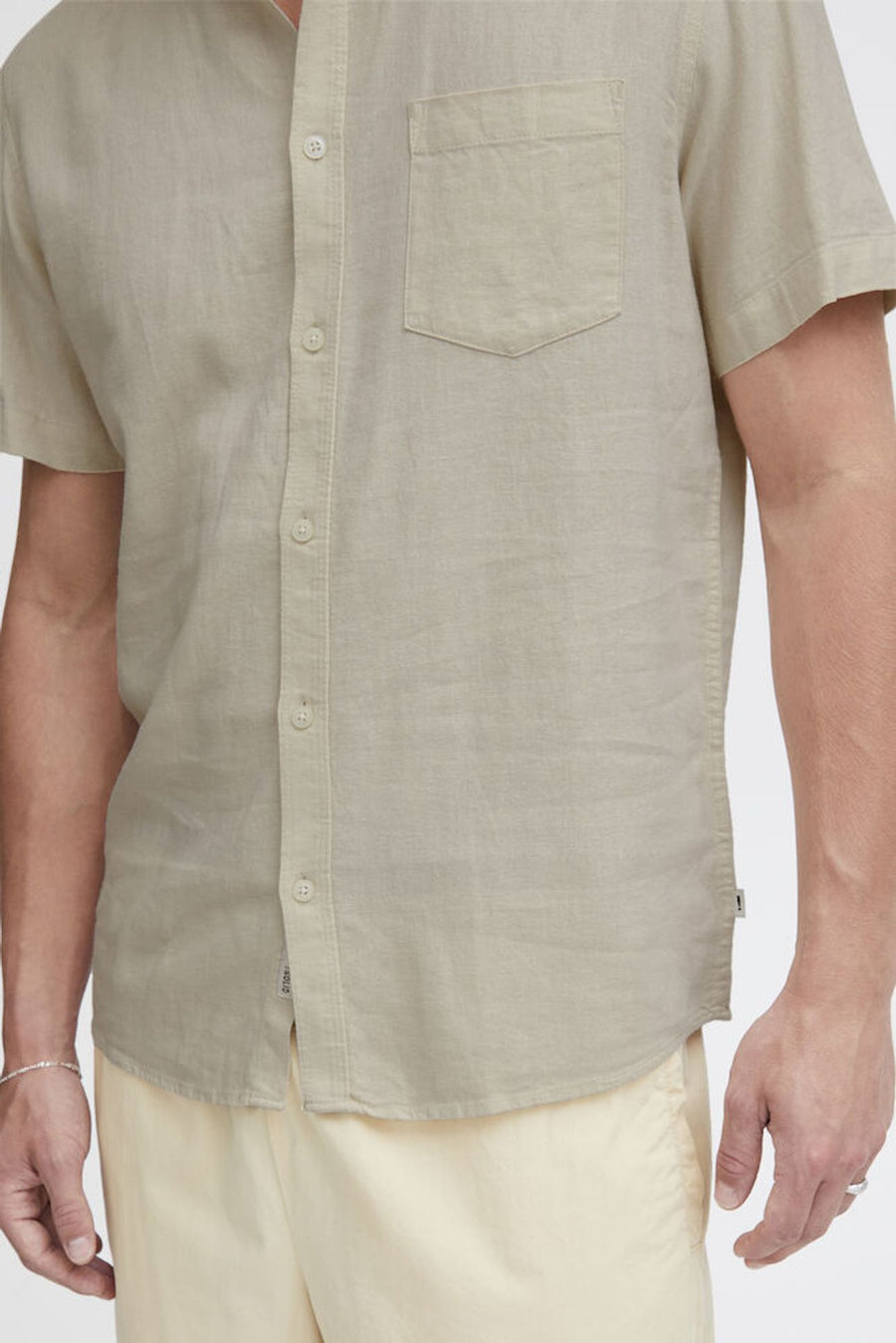 Solid Allan Short Sleeve Linen Blend Shirt Oatmeal