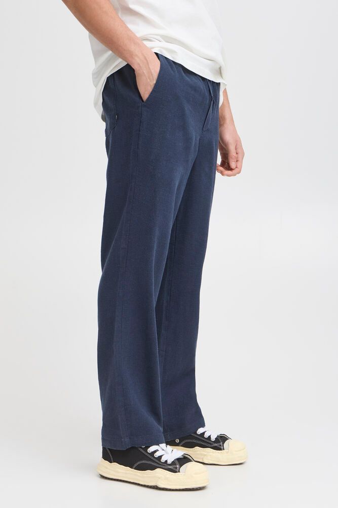 Solid Alann Allan Elasticated Waist Linen Trousers Navy