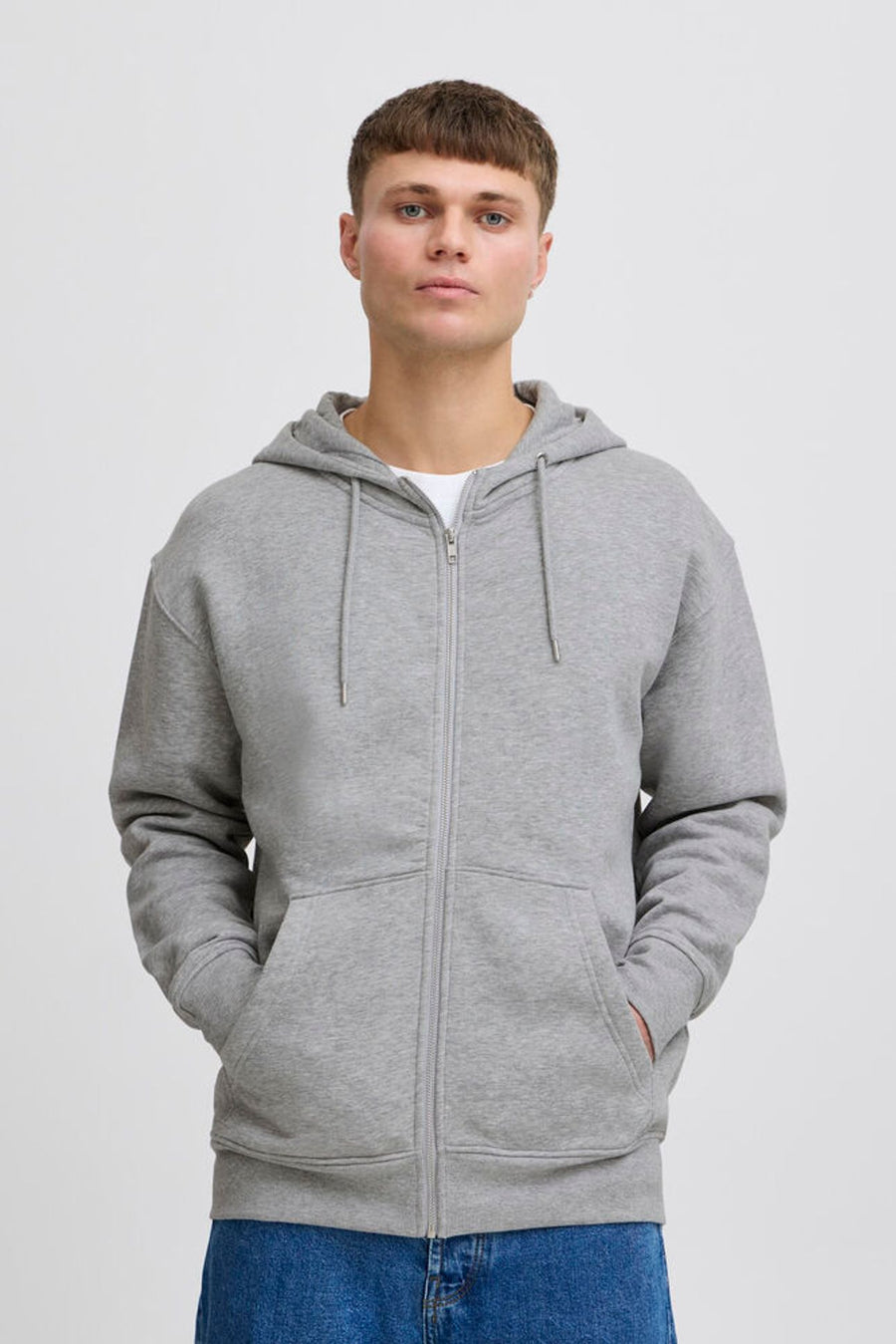 Solid Lenz Zipper Hoodie Grey Marl