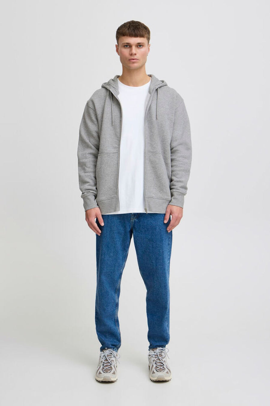 Solid Lenz Zipper Hoodie Grey Marl