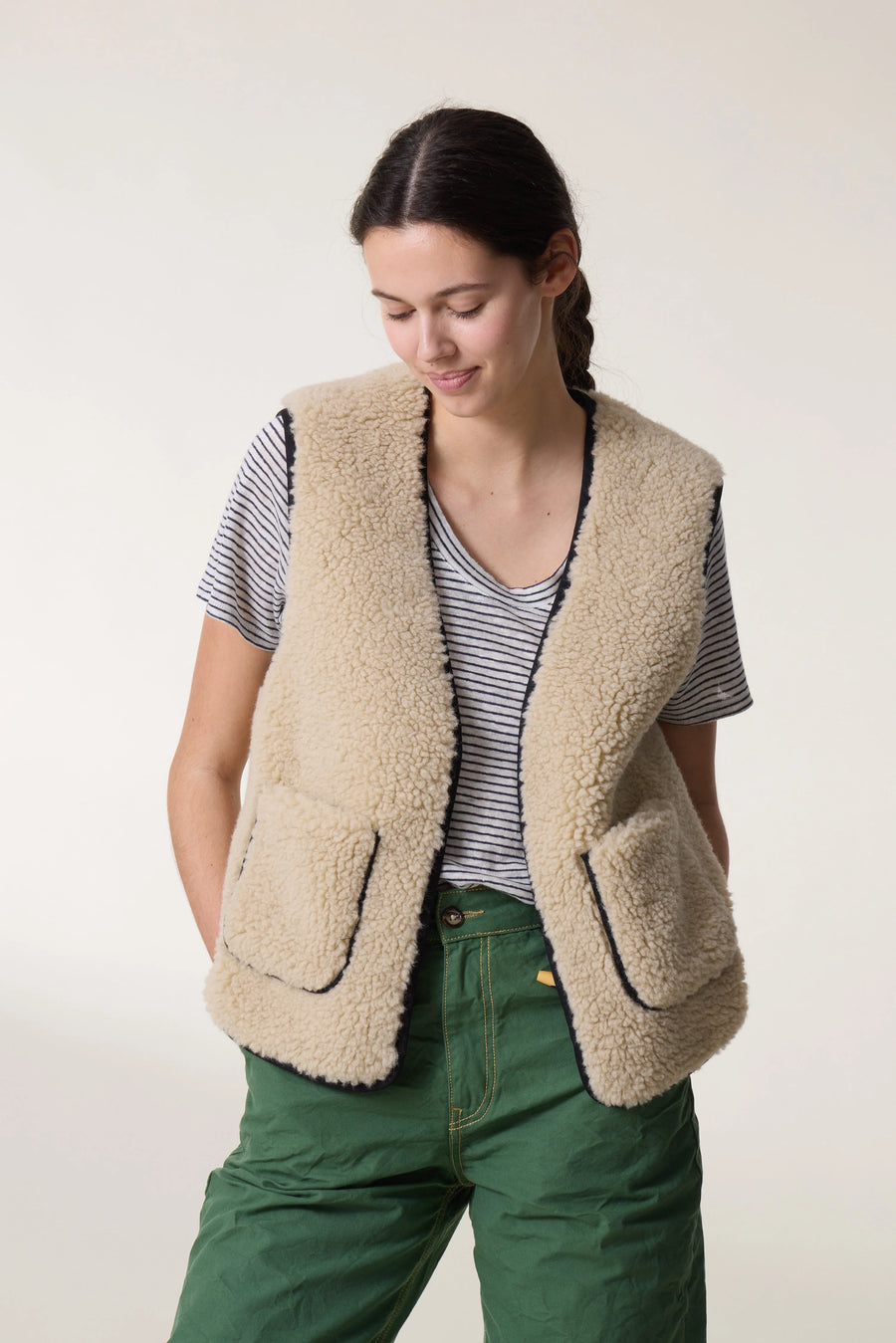 Leon & Harper Veli Mix Off White Reversible Gilet