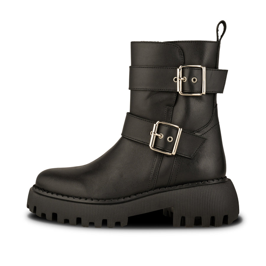 Shoe The Bear Posey Biker Boots With Buckles In Black Leather