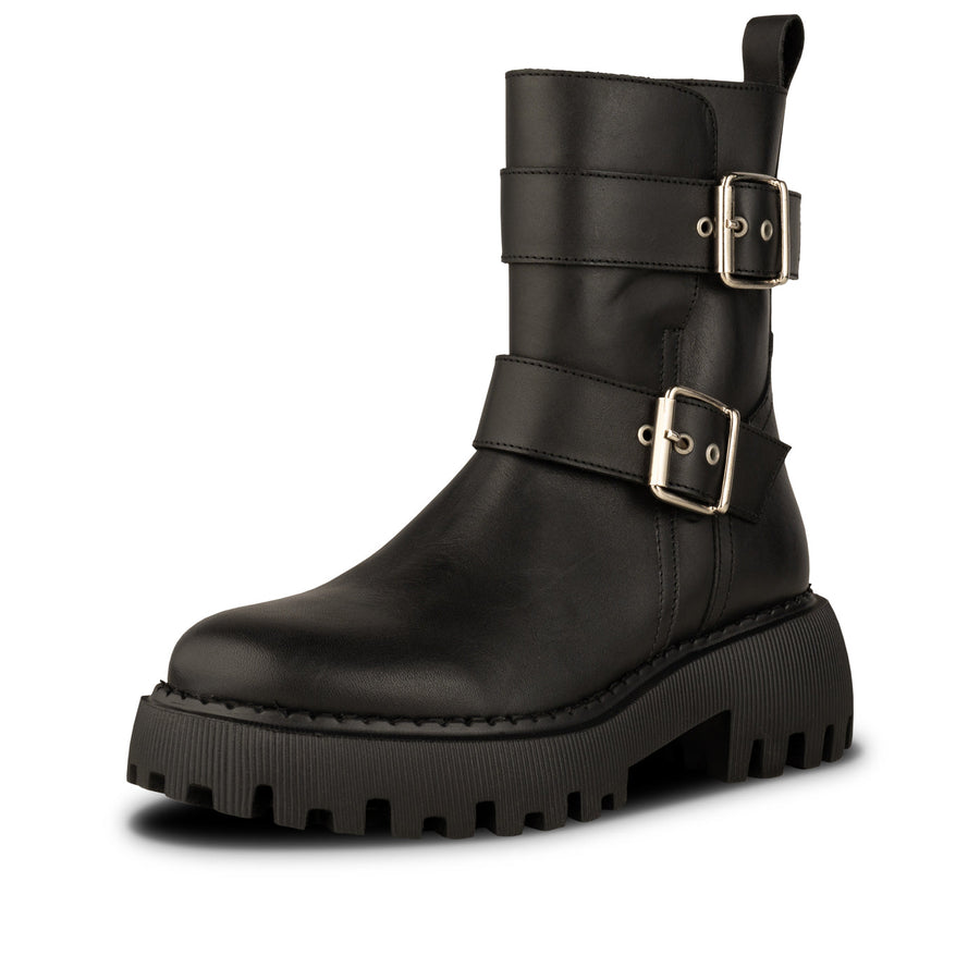 Shoe The Bear Posey Biker Boots With Buckles In Black Leather