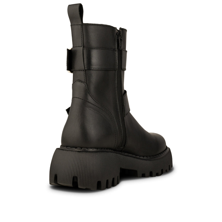 Shoe The Bear Posey Biker Boots With Buckles In Black Leather