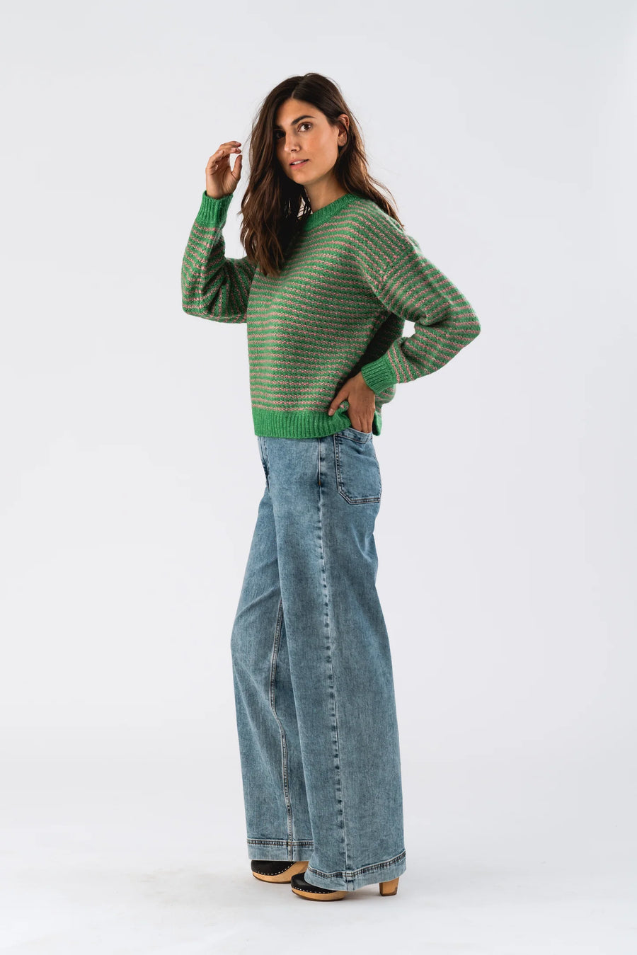 Lollys Laundry TerryLL Knit Jumper Long Sleeve in Green and Pink