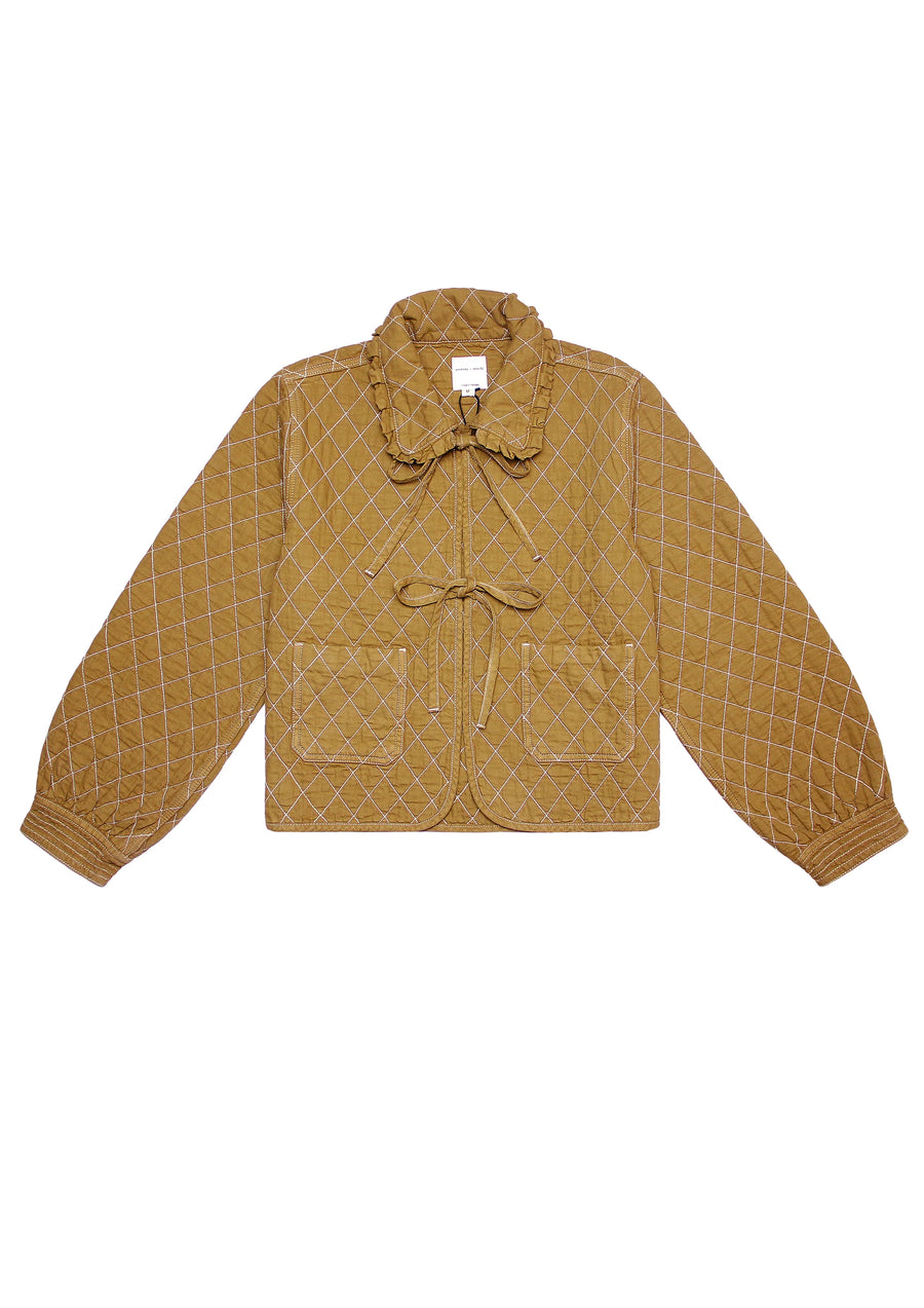 Seventy and Mochi Heidi Quilted Bow Tie Denim Jacket in Olive