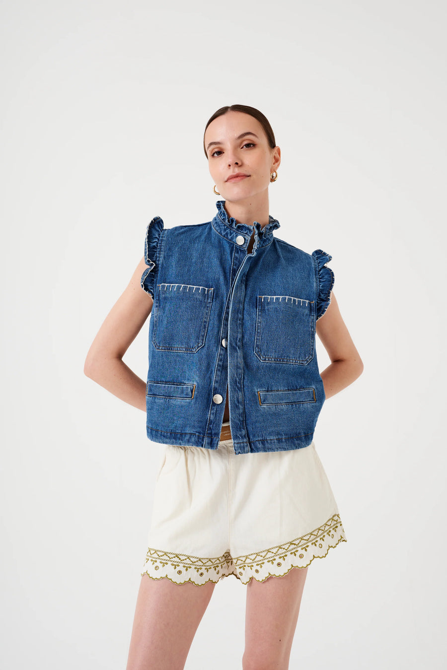 Seventy and Mochi Pablo Denim Waistcoat in Vintage Americana