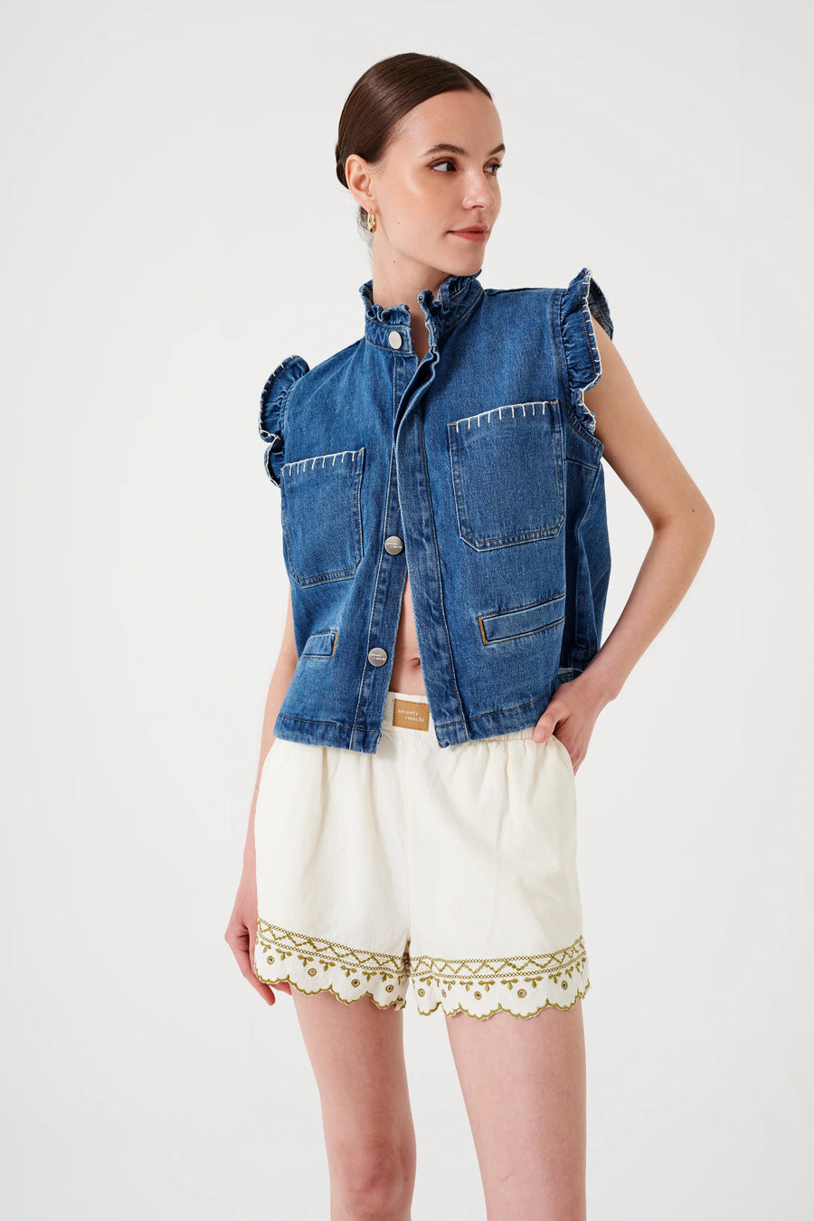 Seventy and Mochi Pablo Denim Waistcoat in Vintage Americana