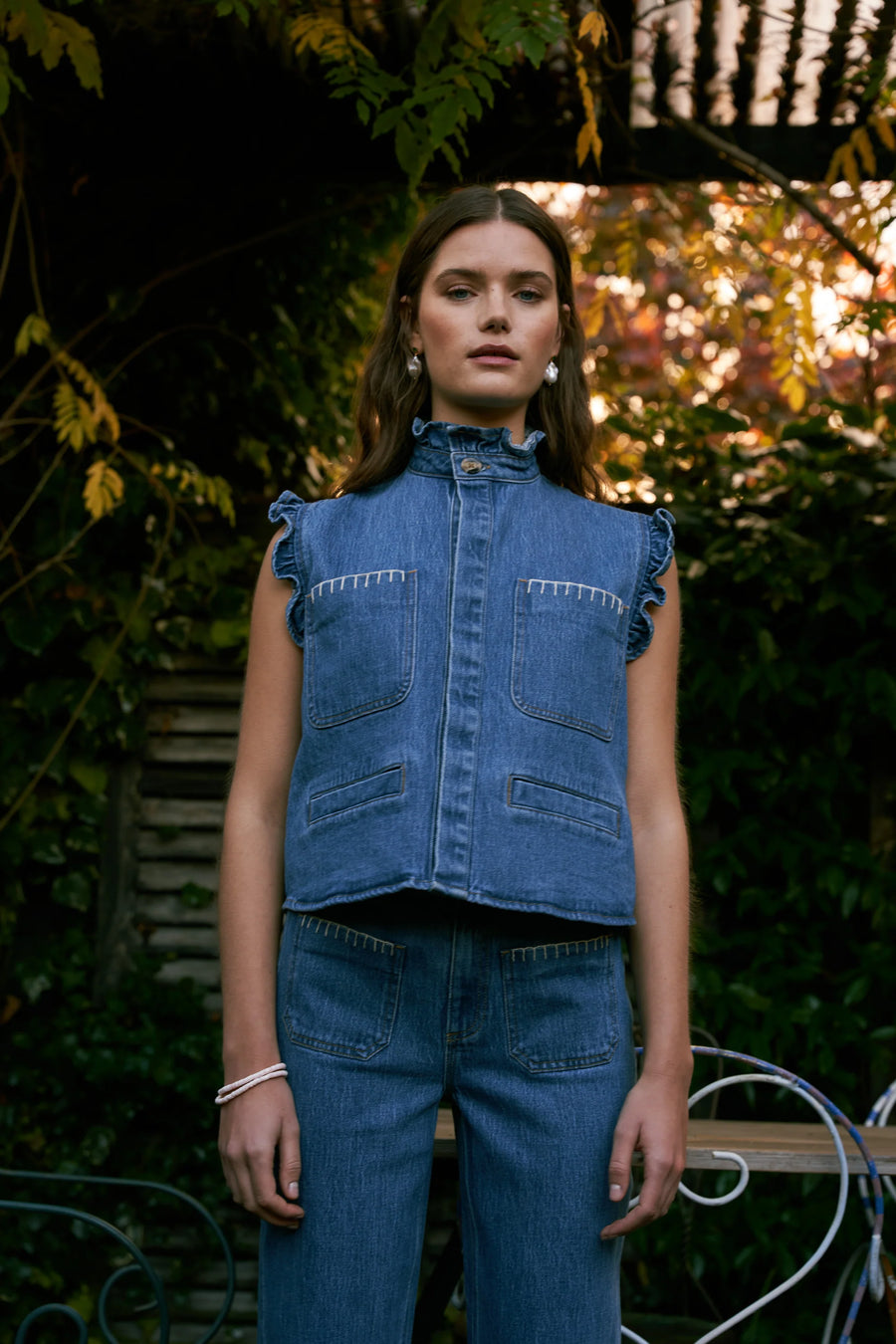 Seventy and Mochi Pablo Denim Waistcoat in Vintage Americana