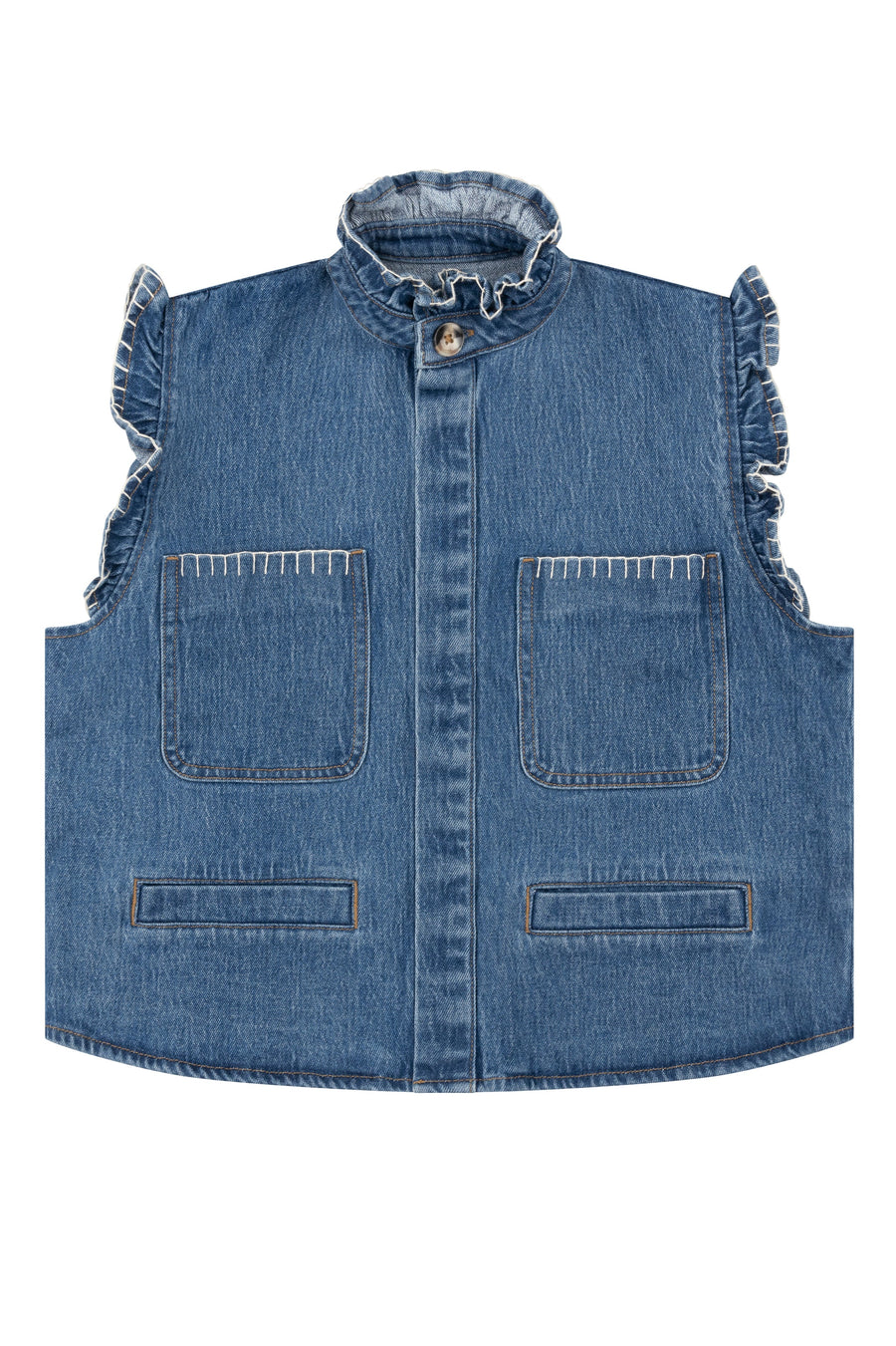 Seventy and Mochi Pablo Denim Waistcoat in Vintage Americana