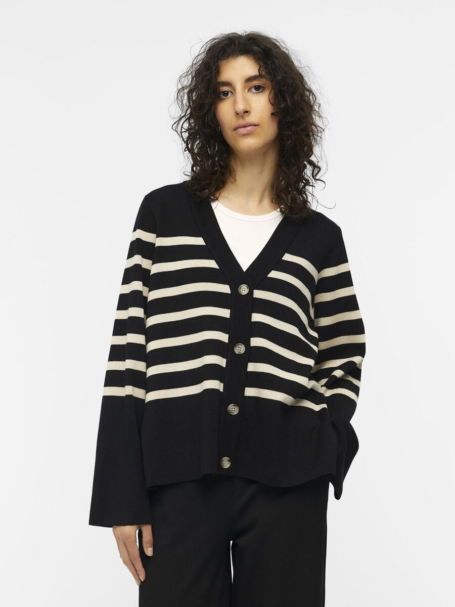 Object Objester Long Sleeve Cardigan in Black/Sandshell