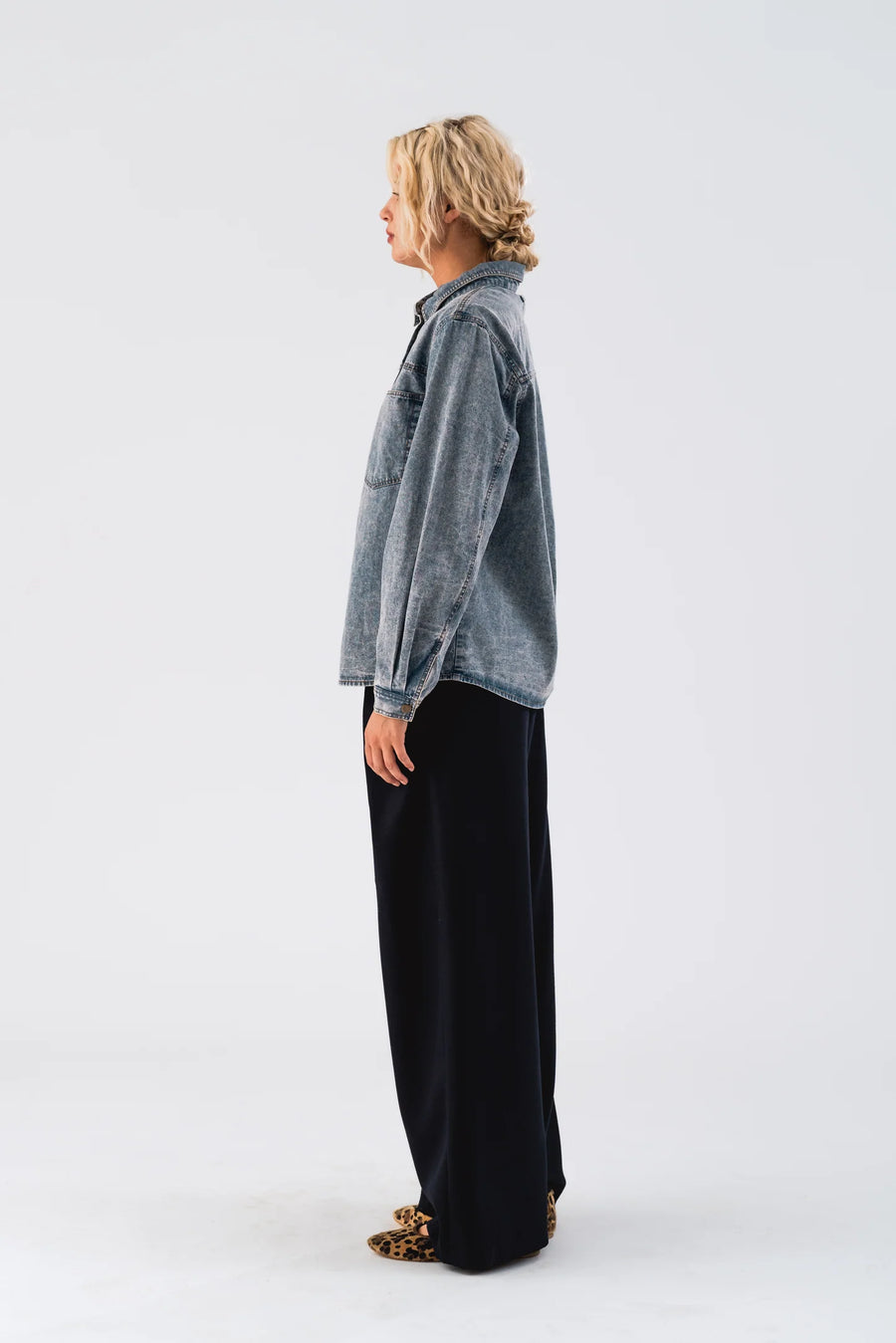 Lollys Laundry Meg Shirt Long Sleeve in Light Blue Denim