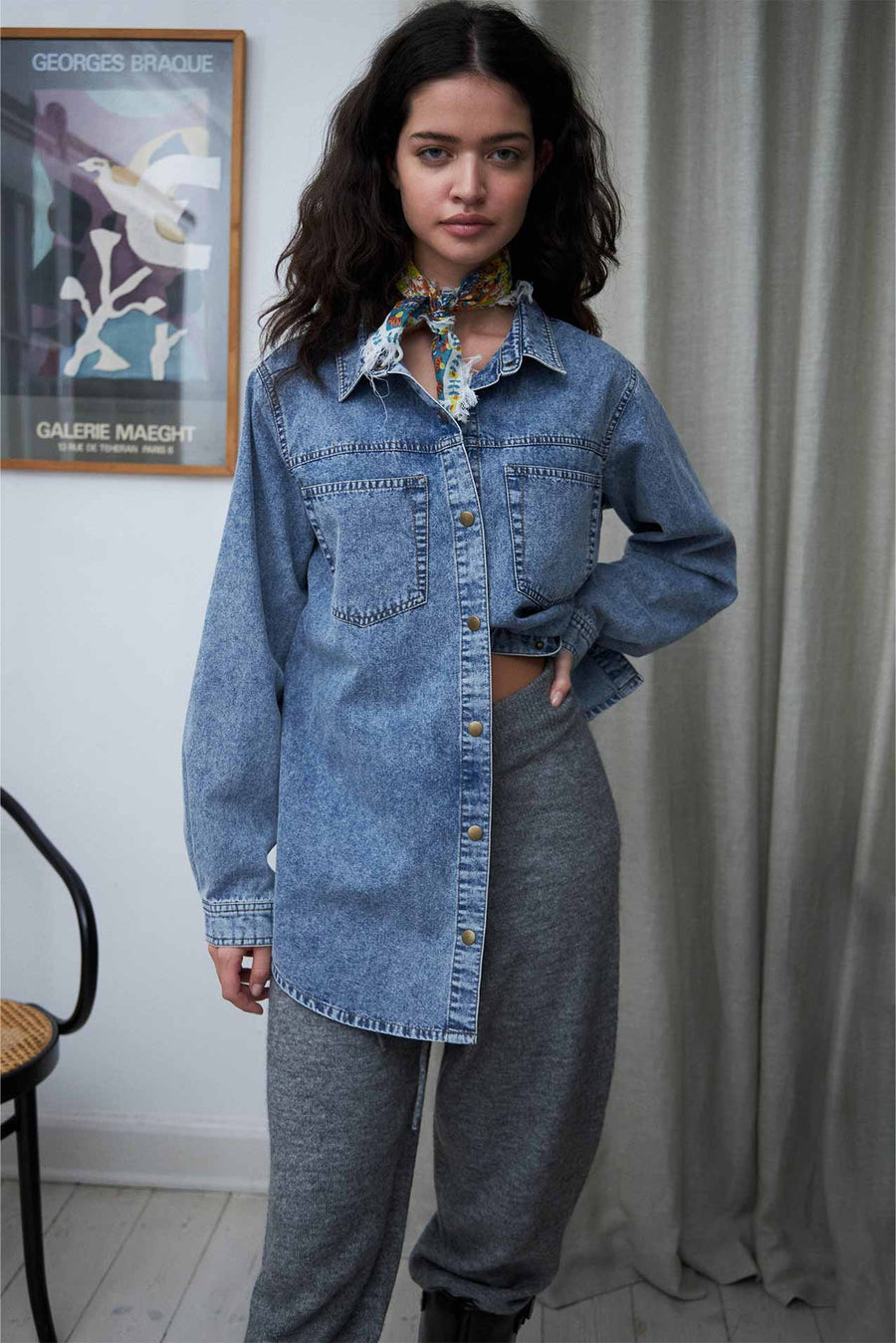 Lollys Laundry Meg Shirt Long Sleeve in Light Blue Denim