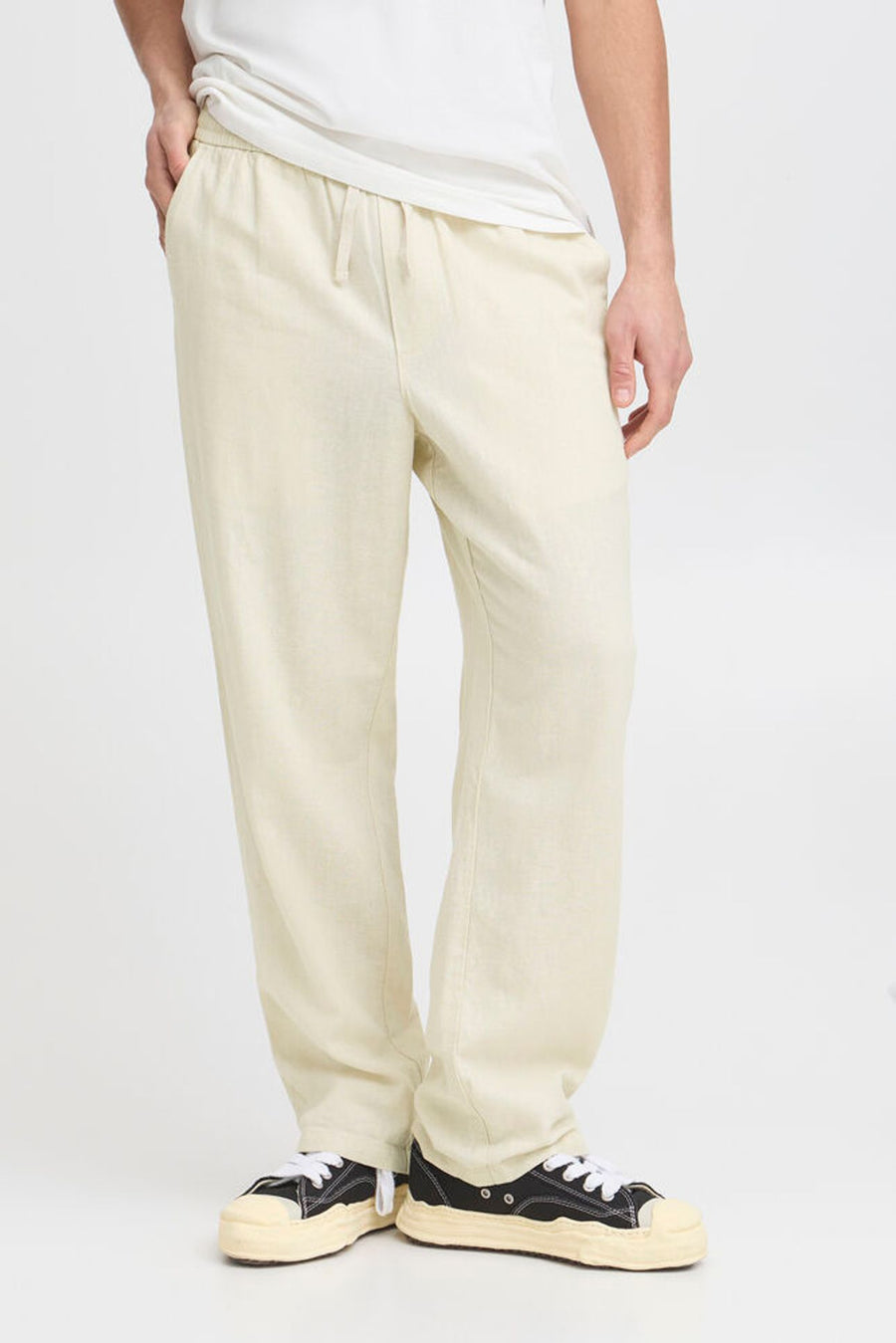 Solid Alann Allan Elasticated Waist Linen Trousers Oatmeal