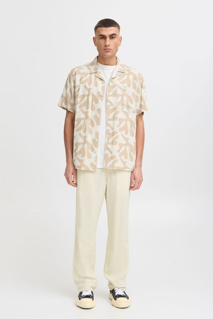 Solid Alann Allan Elasticated Waist Linen Trousers Oatmeal