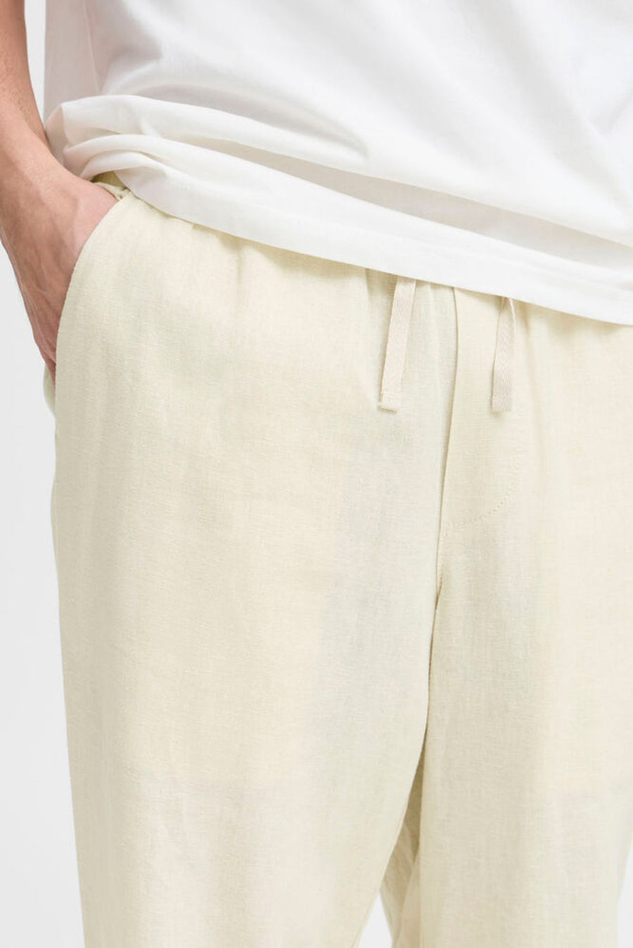 Solid Alann Allan Elasticated Waist Linen Trousers Oatmeal