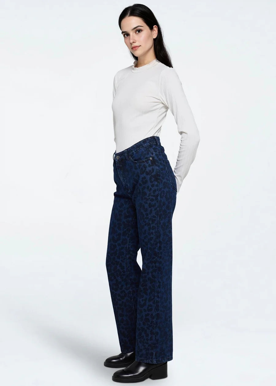 Moves Talia Jeans Trousers Leopard Print Dark Blue