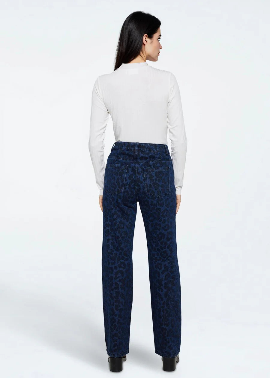 Moves Talia Jeans Trousers Leopard Print Dark Blue
