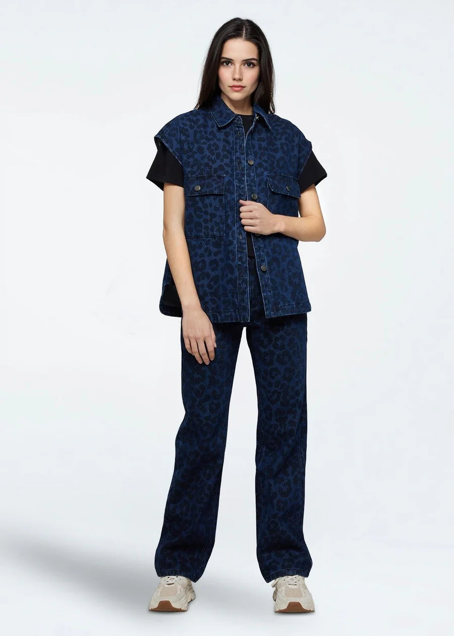 Moves Talia Jeans Trousers Leopard Print Dark Blue