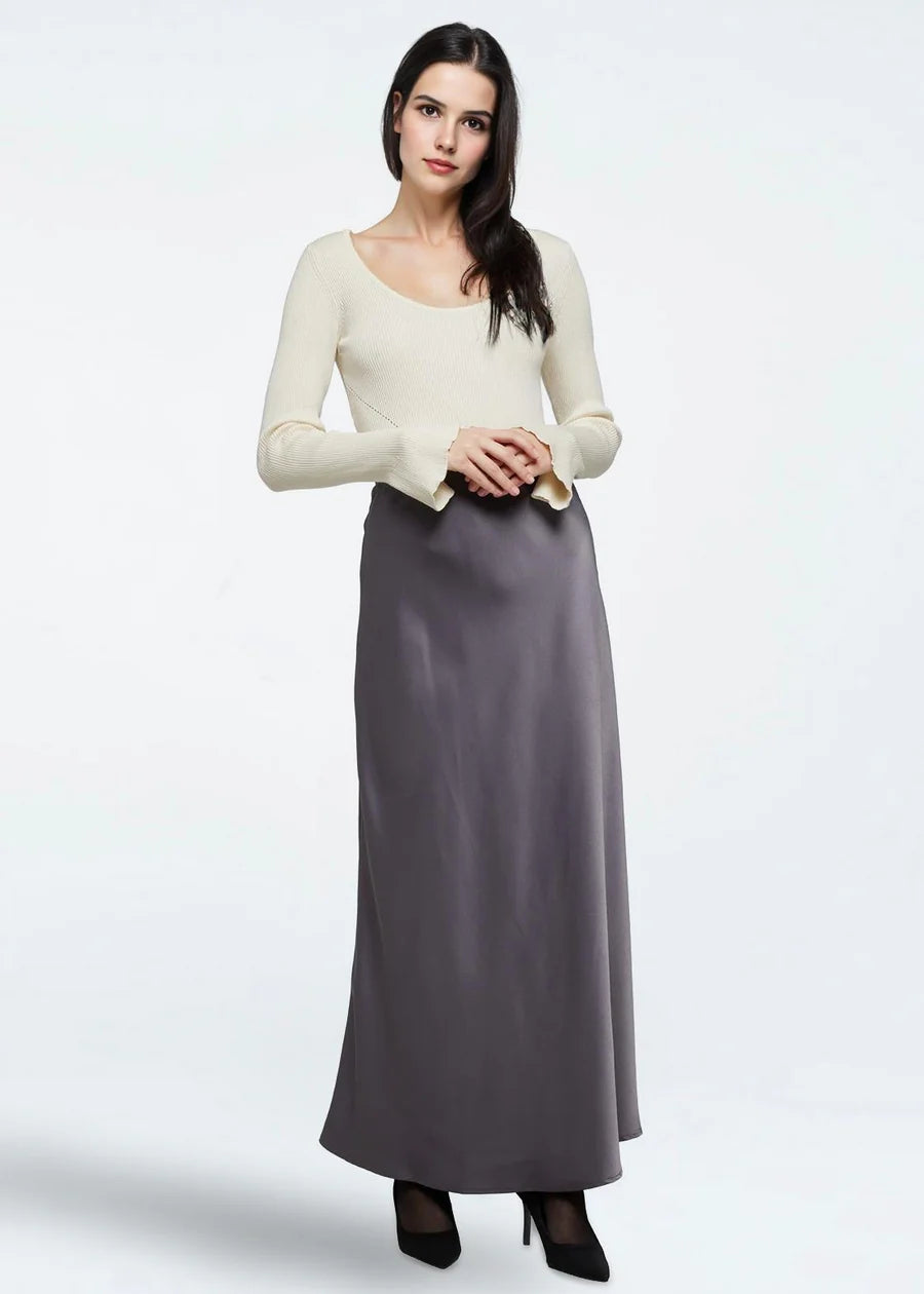 Moves Hebry Satin Skirt  in Castlerock Grey