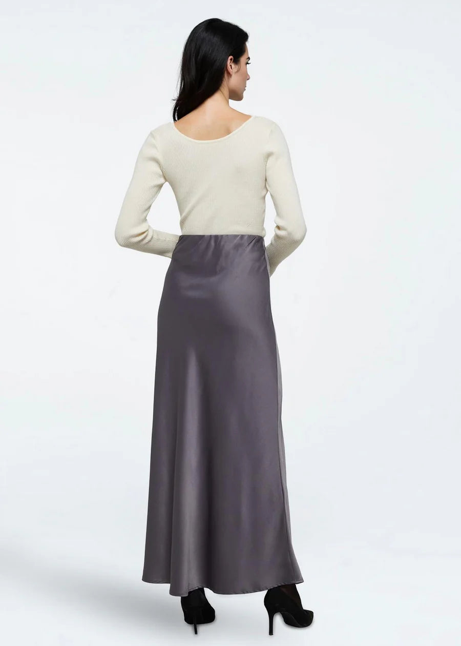 Moves Hebry Satin Skirt  in Castlerock Grey