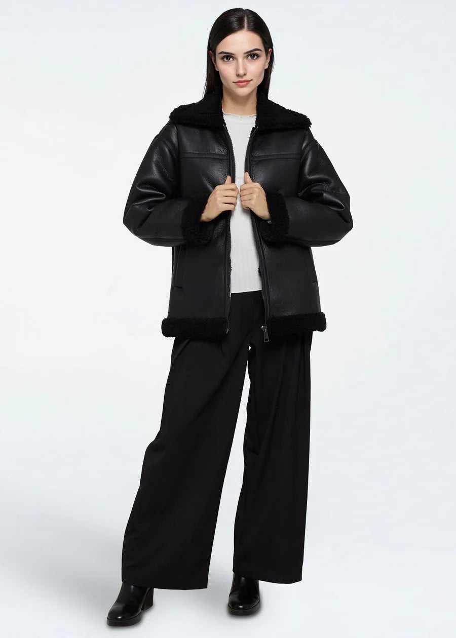 Moves Ramona Jacket Coat Black Faux Leather