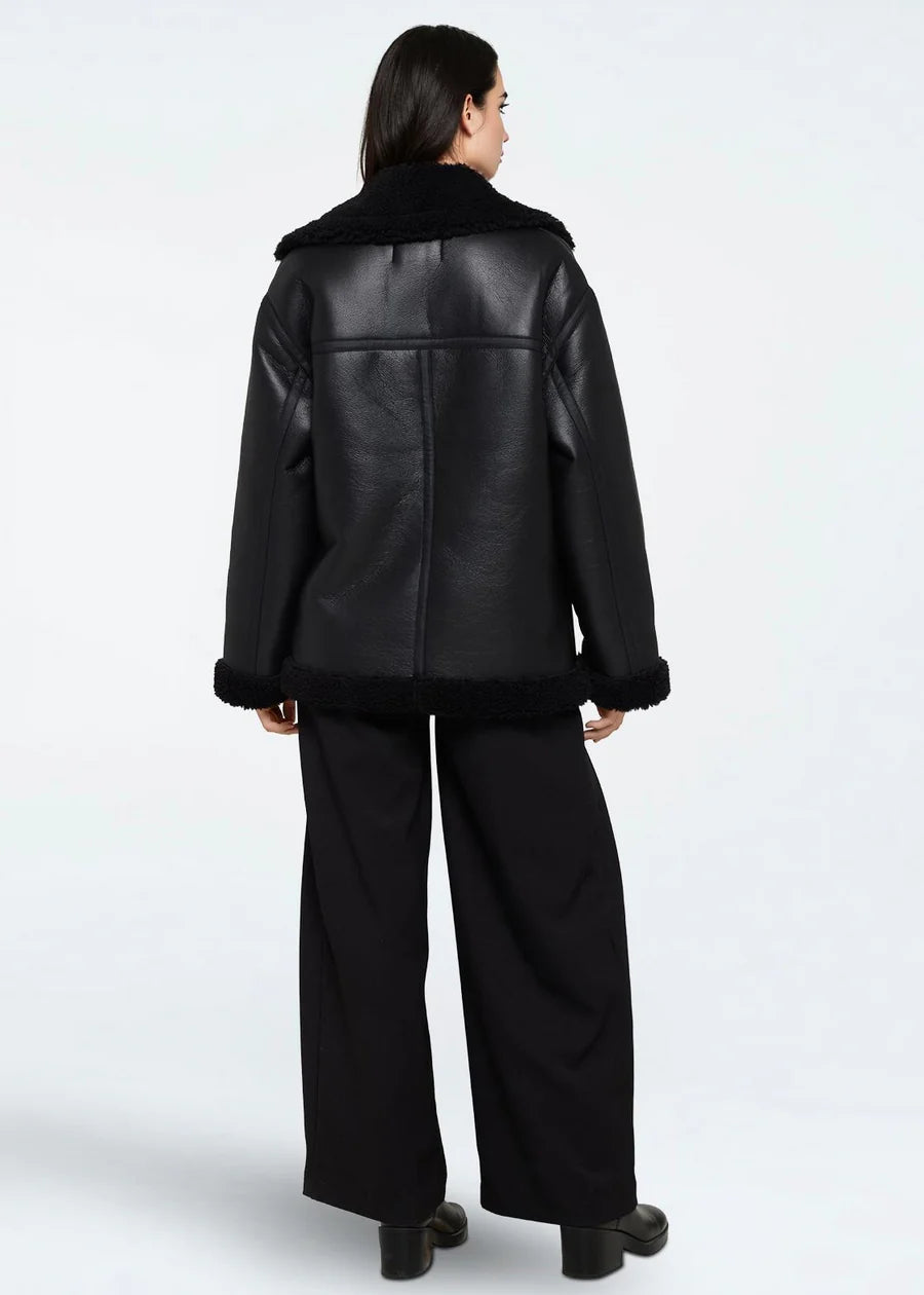 Moves Ramona Jacket Coat Black Faux Leather