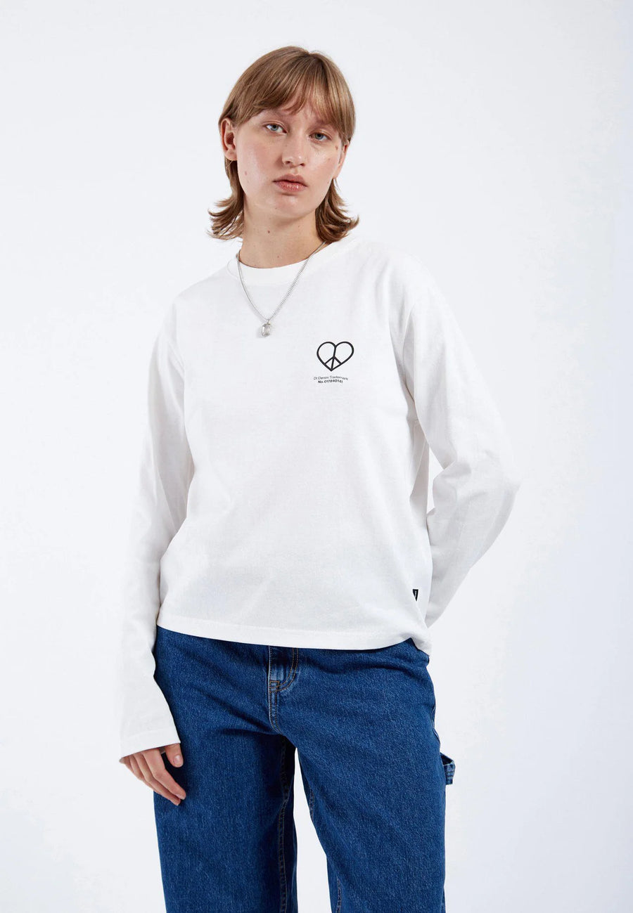 Dr Denim Kath Long Sleeve Off White Peace Heart
