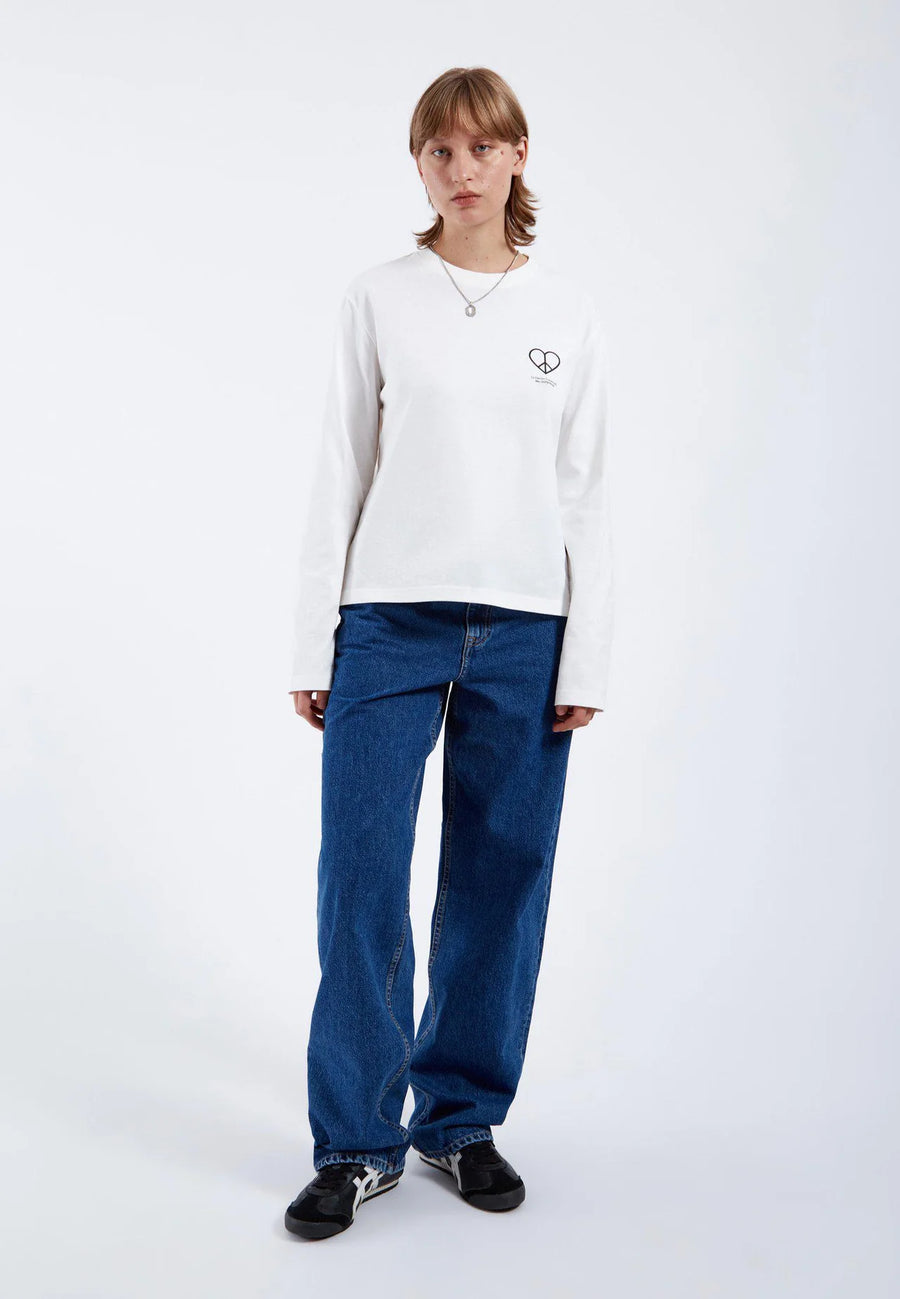 Dr Denim Kath Long Sleeve Off White Peace Heart