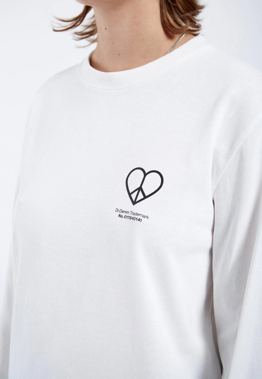 Dr Denim Kath Long Sleeve Off White Peace Heart
