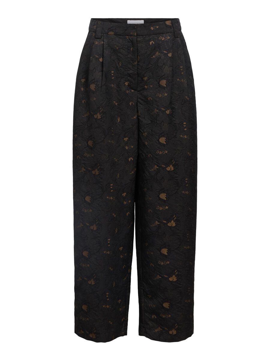 Object Lovia Jacquard Wide-Leg Trousers Black/Seal Brown