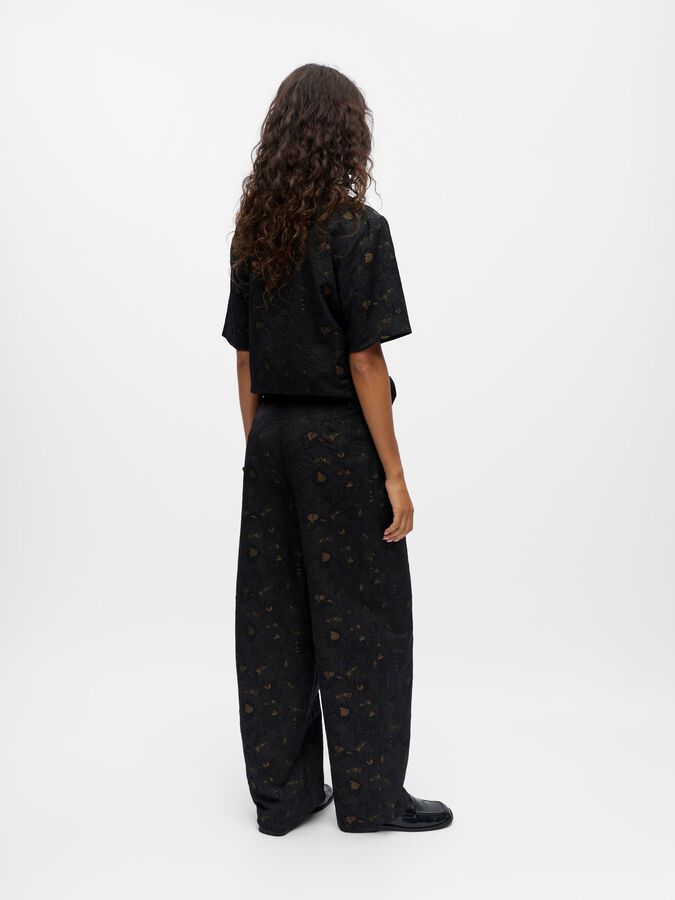 Object Lovia Jacquard Wide-Leg Trousers Black/Seal Brown