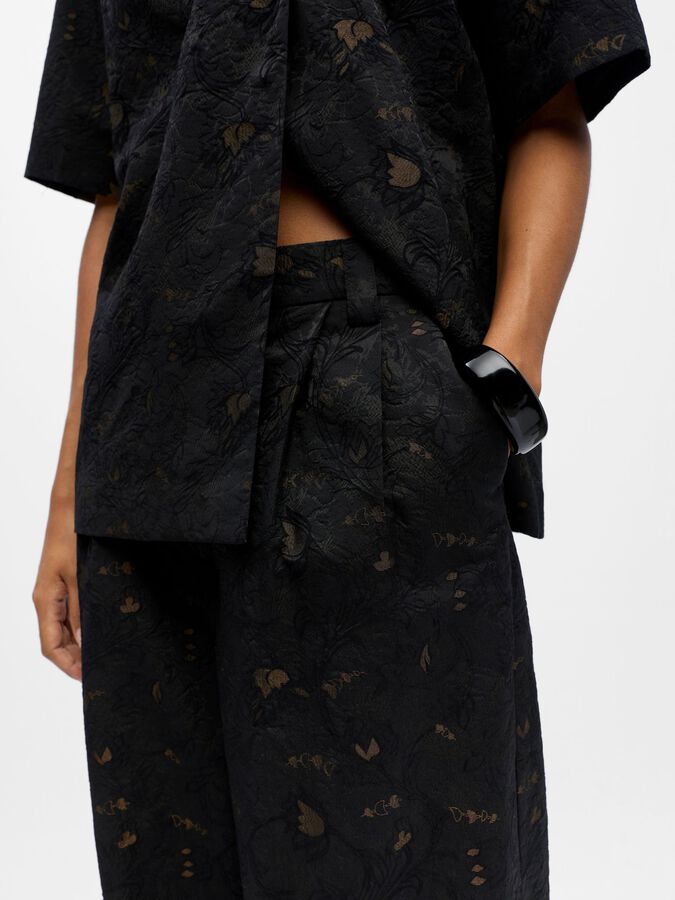 Object Lovia Jacquard Wide-Leg Trousers Black/Seal Brown