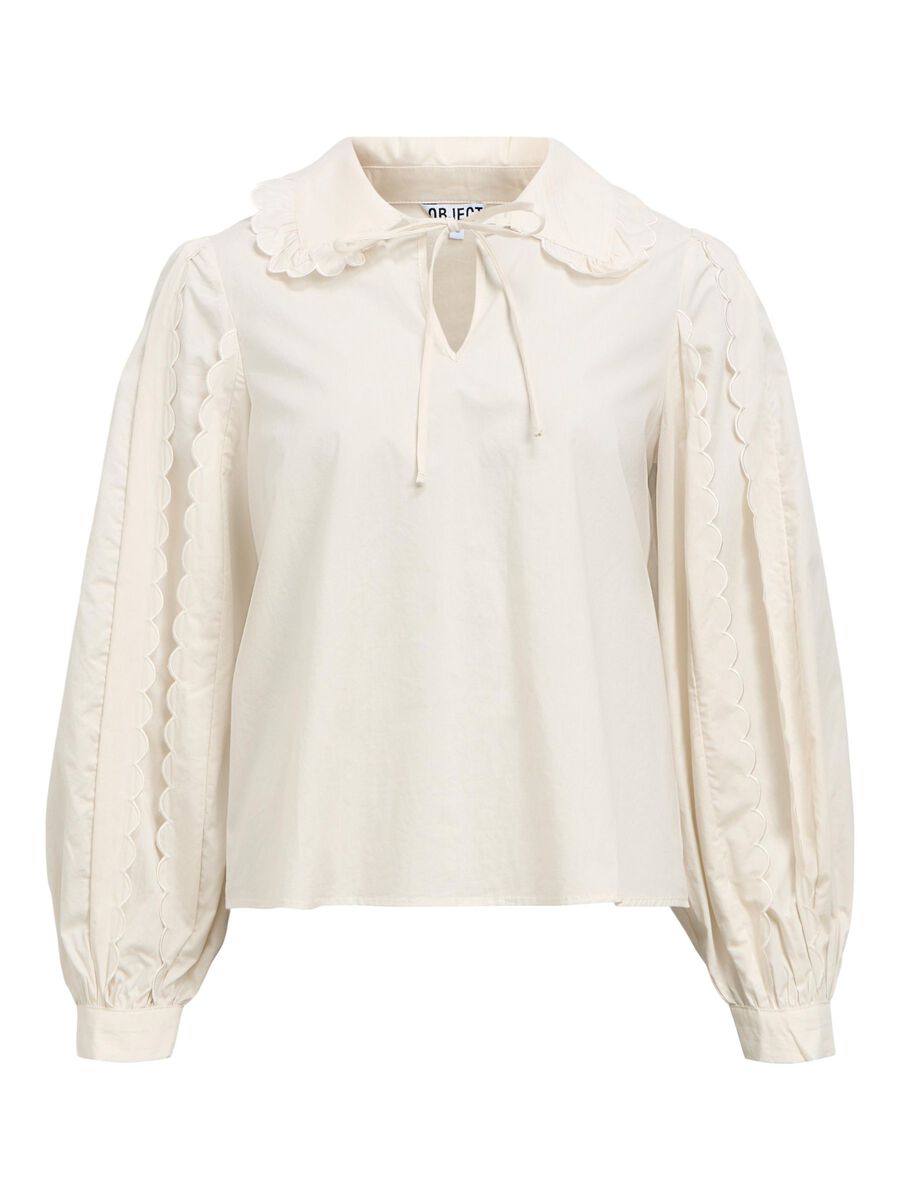 Object Hope Ira Long Sleeve V Neck Top Blouse White Sand