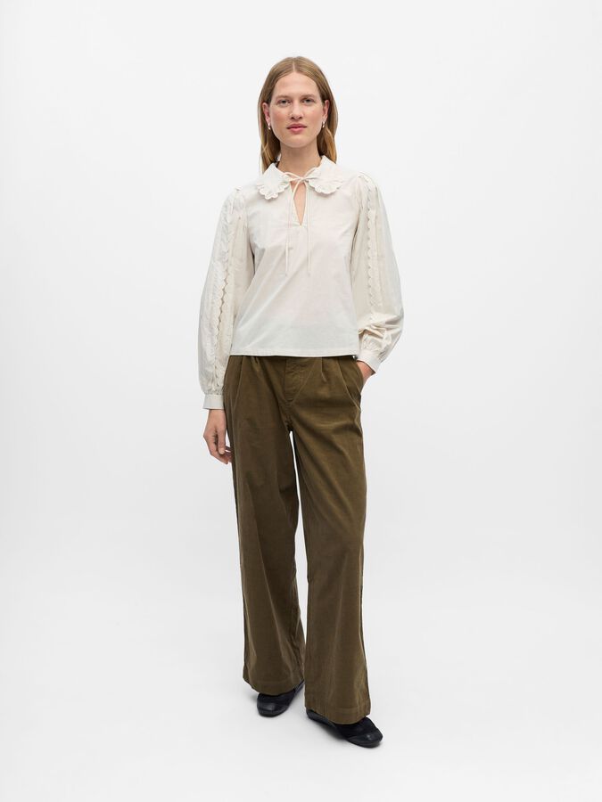 Object Hope Ira Long Sleeve V Neck Top Blouse White Sand