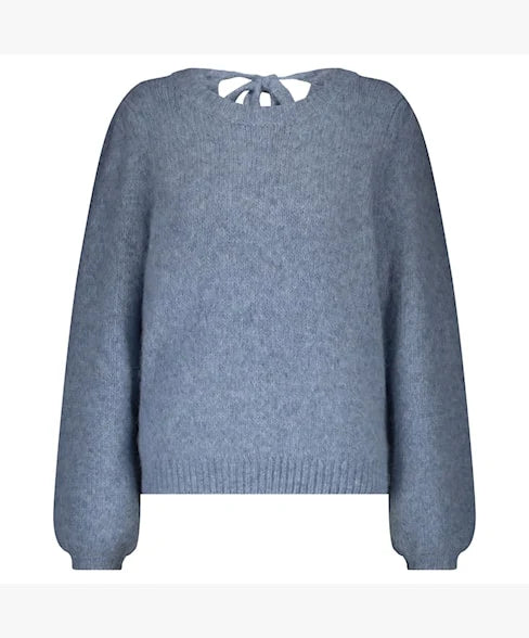 Red Button Sweater with Knot Mid Blue