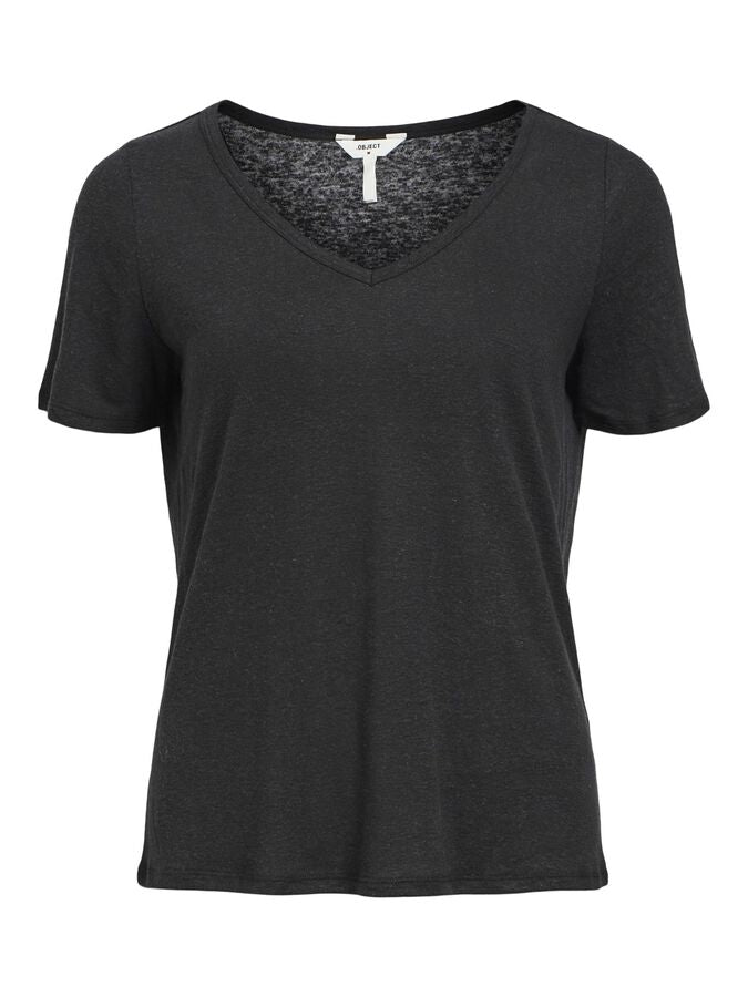 Object Thea Short Sleeve v Neck top Black