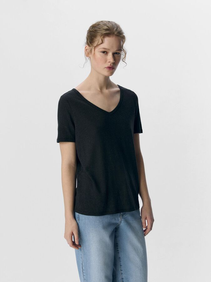 Object Thea Short Sleeve v Neck top Black