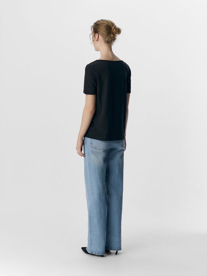Object Thea Short Sleeve v Neck top Black