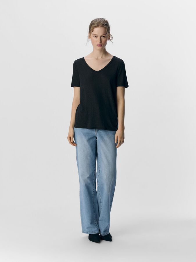 Object Thea Short Sleeve v Neck top Black