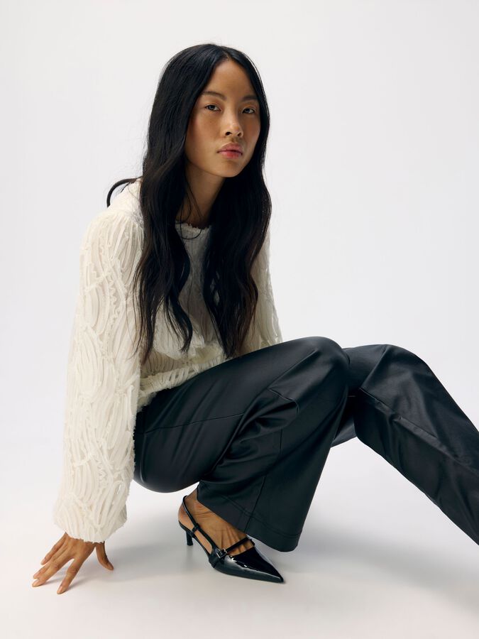 Object Melba Lisa Wide Coated Pant Black