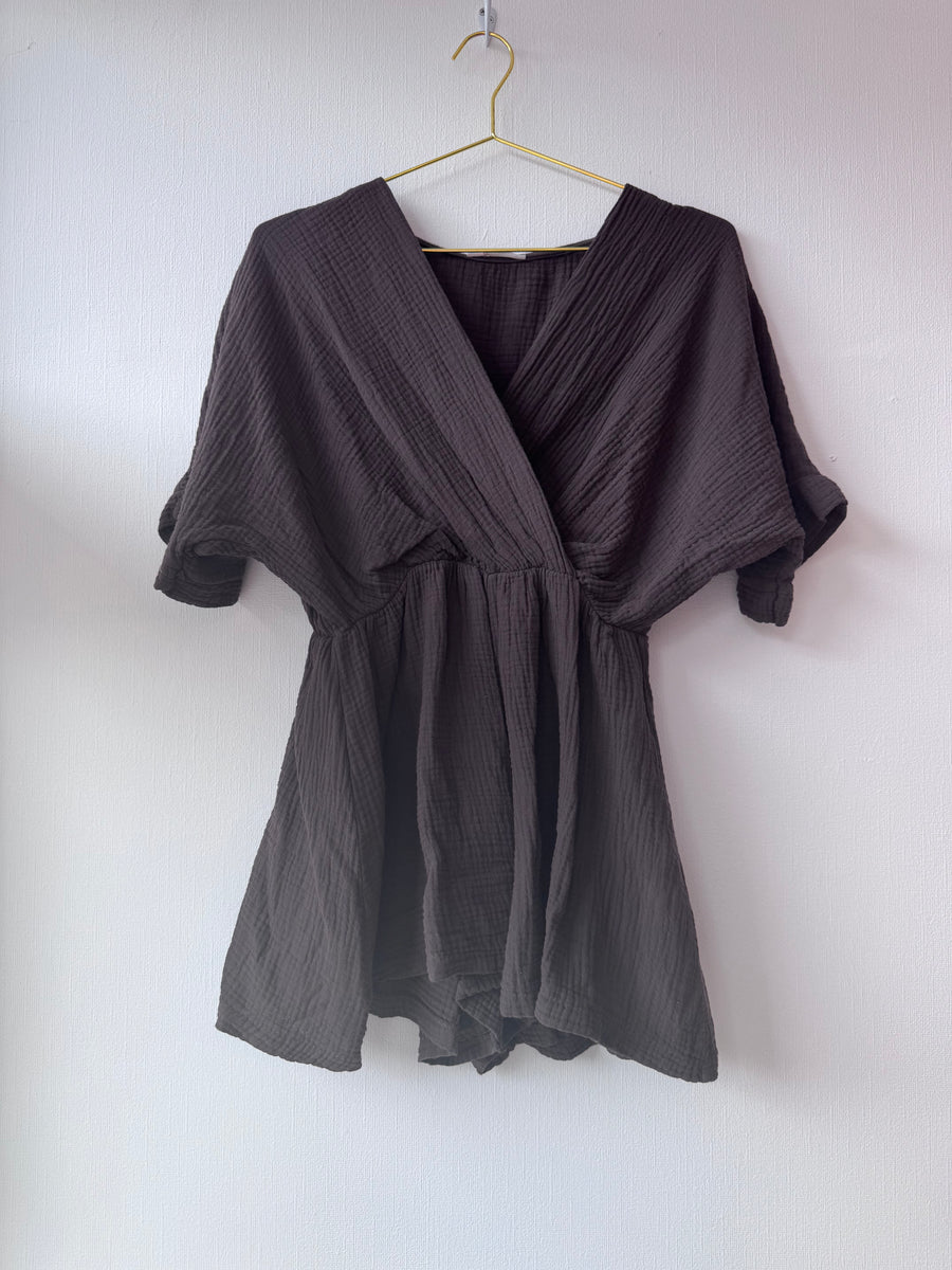 ETWW Cheesecloth Playsuit Chocolate Brown One Size