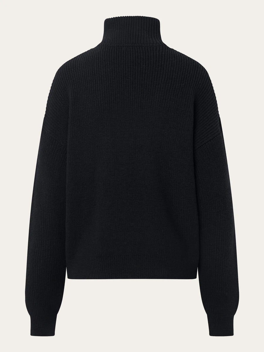 Knowledge Cotton Merino Wool Half Zip Knit Jumper Sweater Black