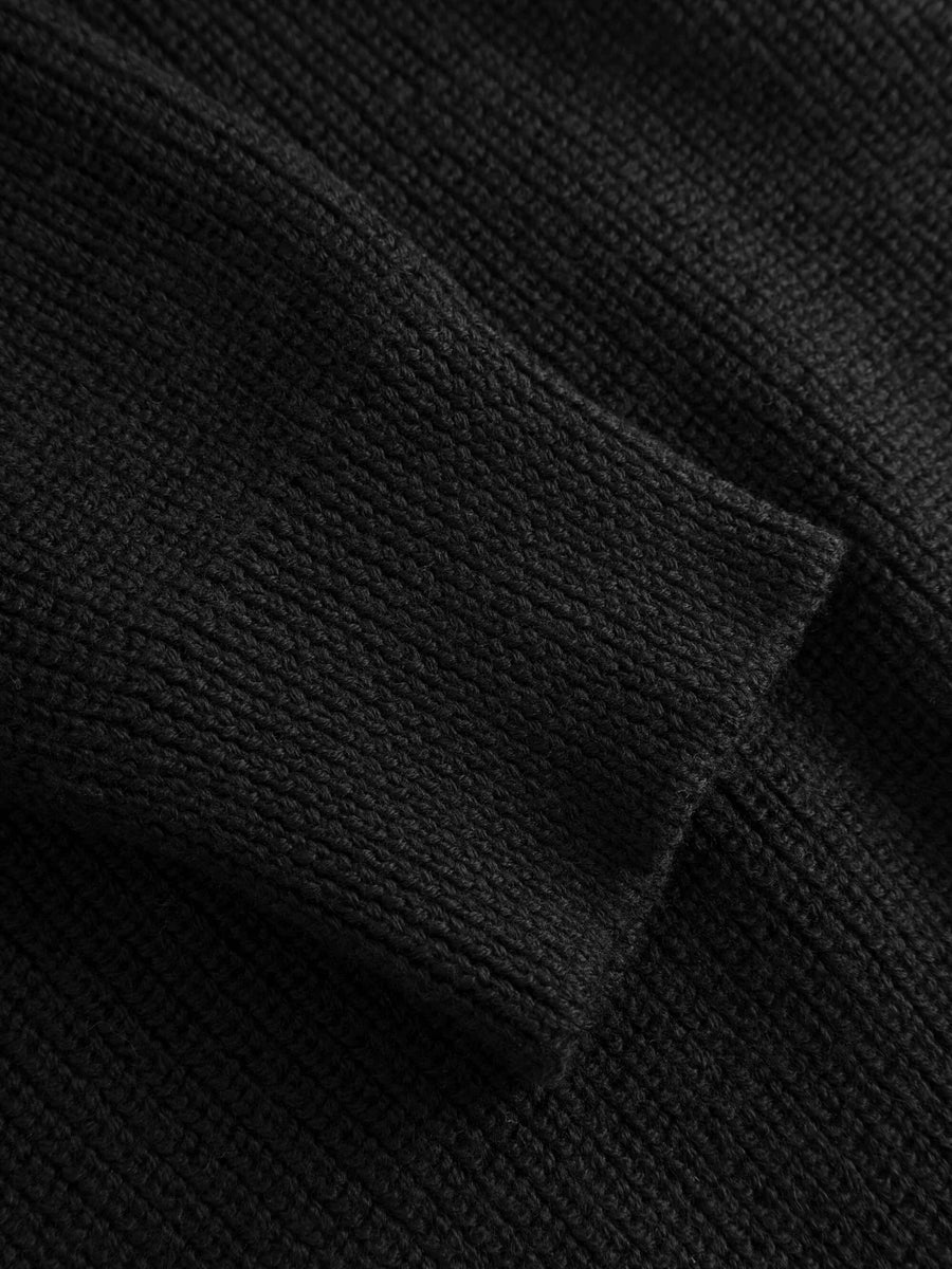 Knowledge Cotton Merino Wool Half Zip Knit Jumper Sweater Black