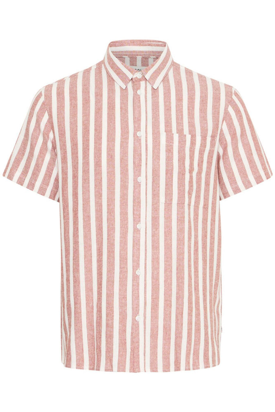 Solid Fried Linen Blend Shirt Pink White Stripe