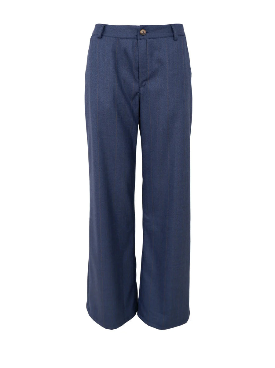 Black Colour Park Striped Pinstripe Trousers Navy